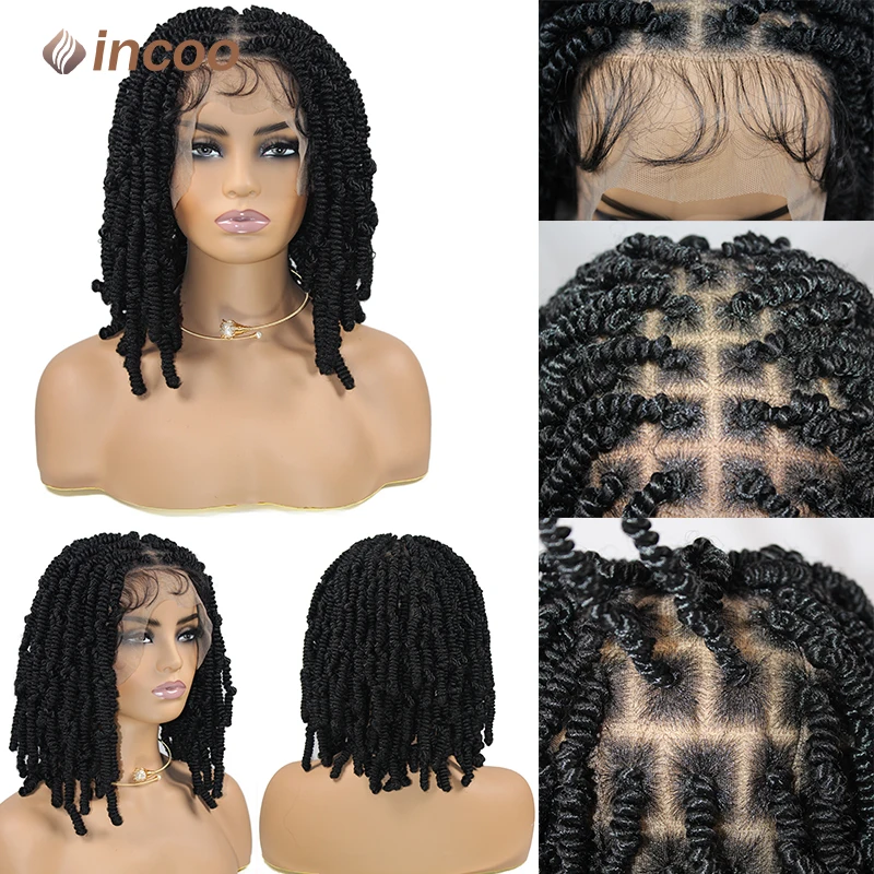 Dosay 12" Synthetic Spring Twist Braids Braided Wigs Bob Braid Wig Goddess Curly Hair Wigs Short Black For Black Women Durable