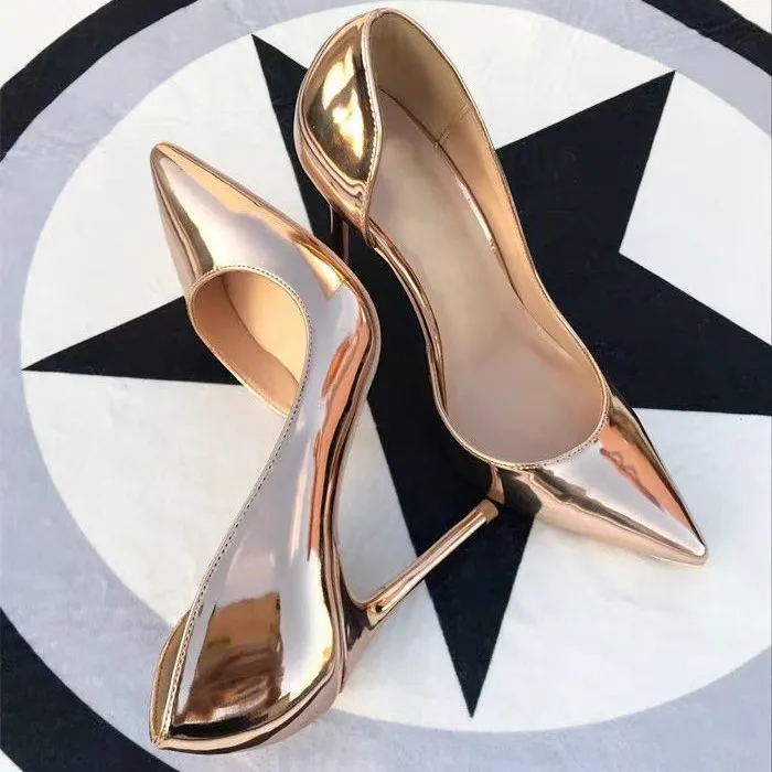 

Женские туфли на высоком каблуке цвета шампань из лакированной кожи с вырезами, каблук-шпилька 12 см, модные, с низким вырезом.