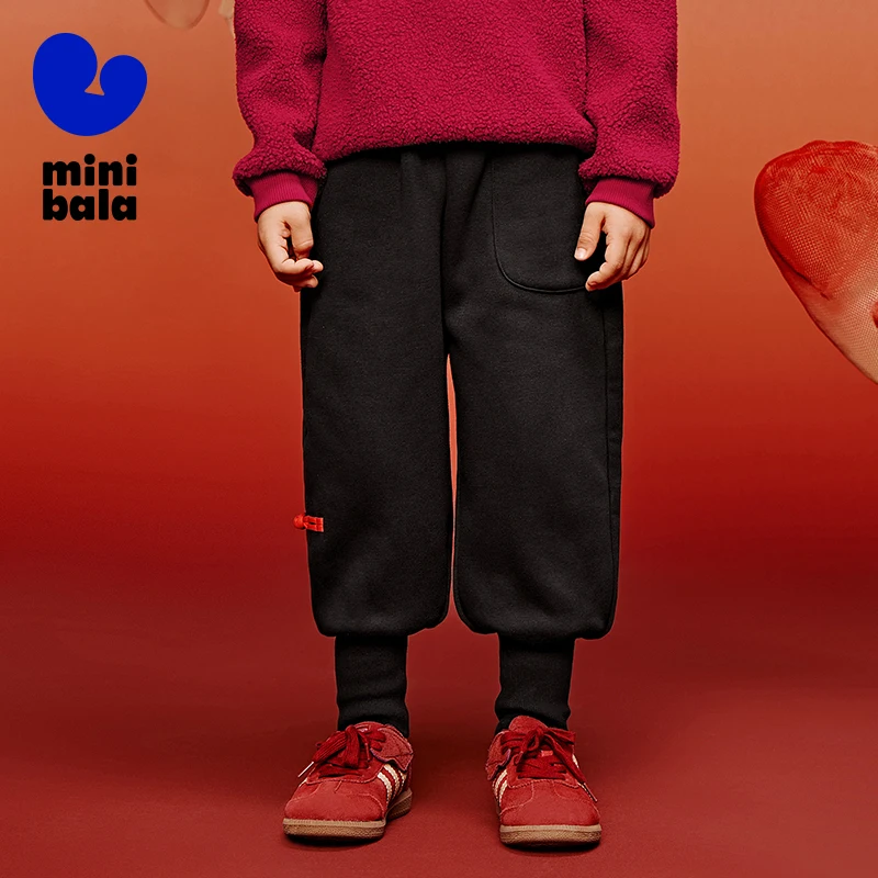 

Mini Bala Fleece-Lined Thickened Trousers Kids Boys and Girls 2025 New Warm Comfortable Trousers for New Year's Greeting