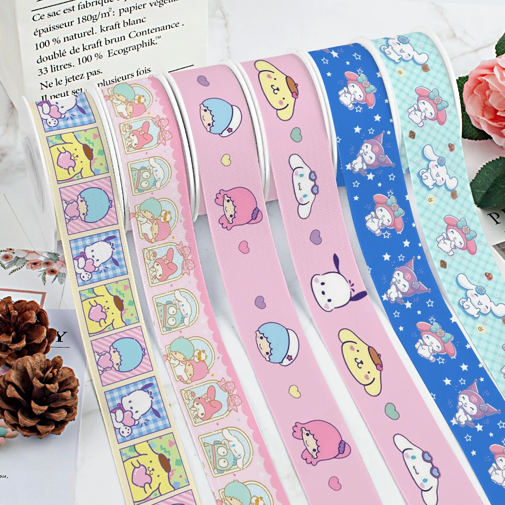 Japanese Sanrio Melody Kitty Pochacco Printed Grosgrain Ribbon for Cheer Bows DIY Girl Headwear Hair Bows 10yards Satin Ribbon