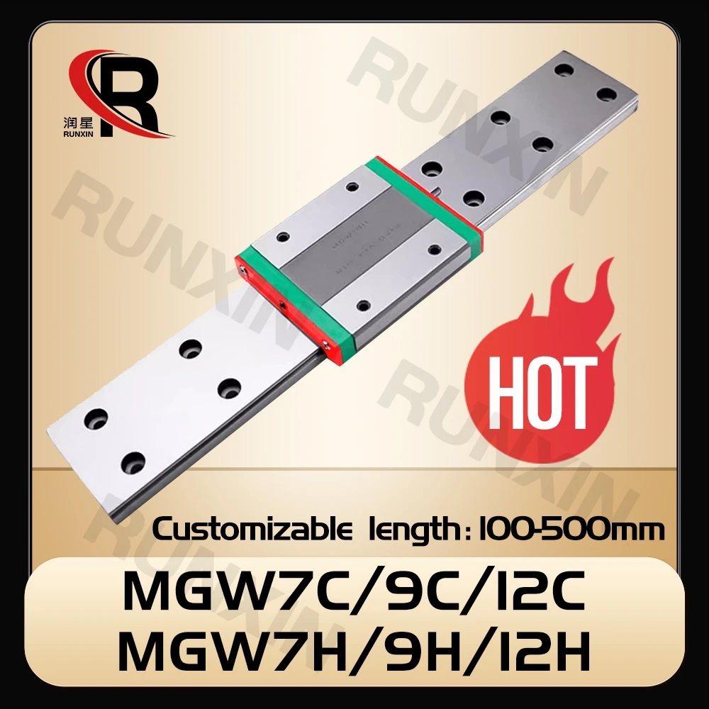 

RXTNC 1pcs MGW7 MGW9 MGW12 MGW15 L100-500mm miniature linear rail+1pcs MGW7C MGW9C MGW12C linear guide block for CNC 3D Printer