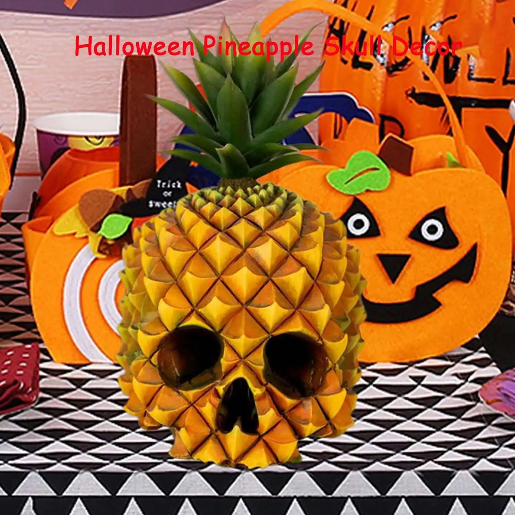 أفضل العروض الراتنج الأناناس الجمجمة تمثال هالوين زينة المنحوتات القوطية هيكل جمجمة رئيس تمثال الحلي سطح المكتب ديكو