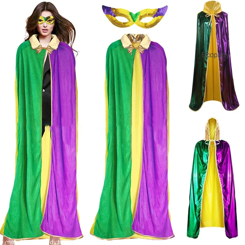 Nuove donne Halloween Carnival Party mantello adulto fantasia Mardi Gras Costume con cappuccio Cape Mask Set per uomo donna