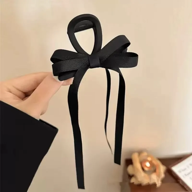 Moda czarna kokardka wstążka spinki do włosów kobiety Temperament elegancka szpilka do włosów nakrycie głowy księżniczki chwyć klip dziewczęce akcesoria do włosów