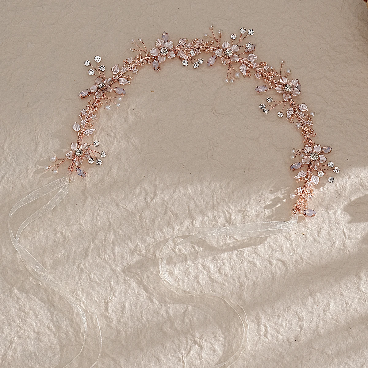 

Simple Fandmade Pearl Bridal Hairband Rose Gold Jelly Rhinestone Alloy Headband Wedding Headpiece Accessories