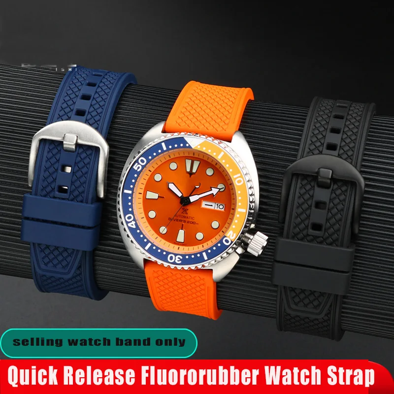 

Quick Release Fluororubber Watch Strap 20mm 22mm For Mido seiko SRP777J1 New Watch Band Diving Waterproof Bracelet Black Color