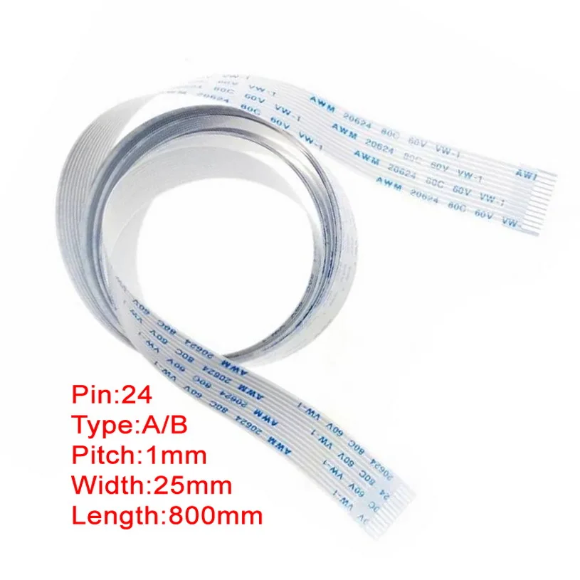 2Pcs 24Pin 1mm Pitch FFC FPC Flexible Flat Cable 800mm 80cm Type A B AWM 20624 80C 60V VW-1