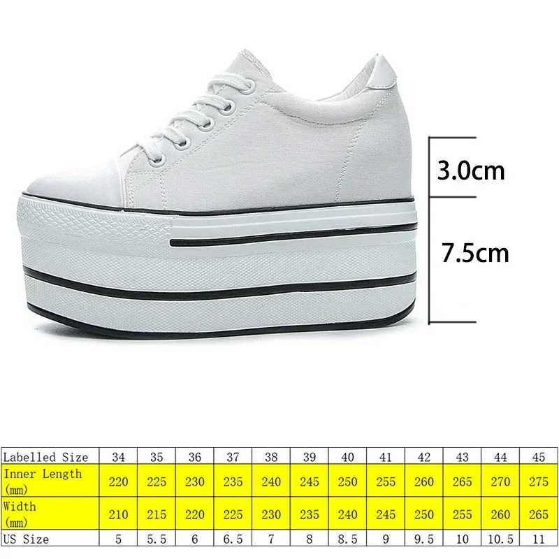 Fujin 7.5cm Fashion Canvas Shoes Breathable Women Super High Heel Sneakers Platform Shoes Women Autumn Autumn Women\'s Shoes