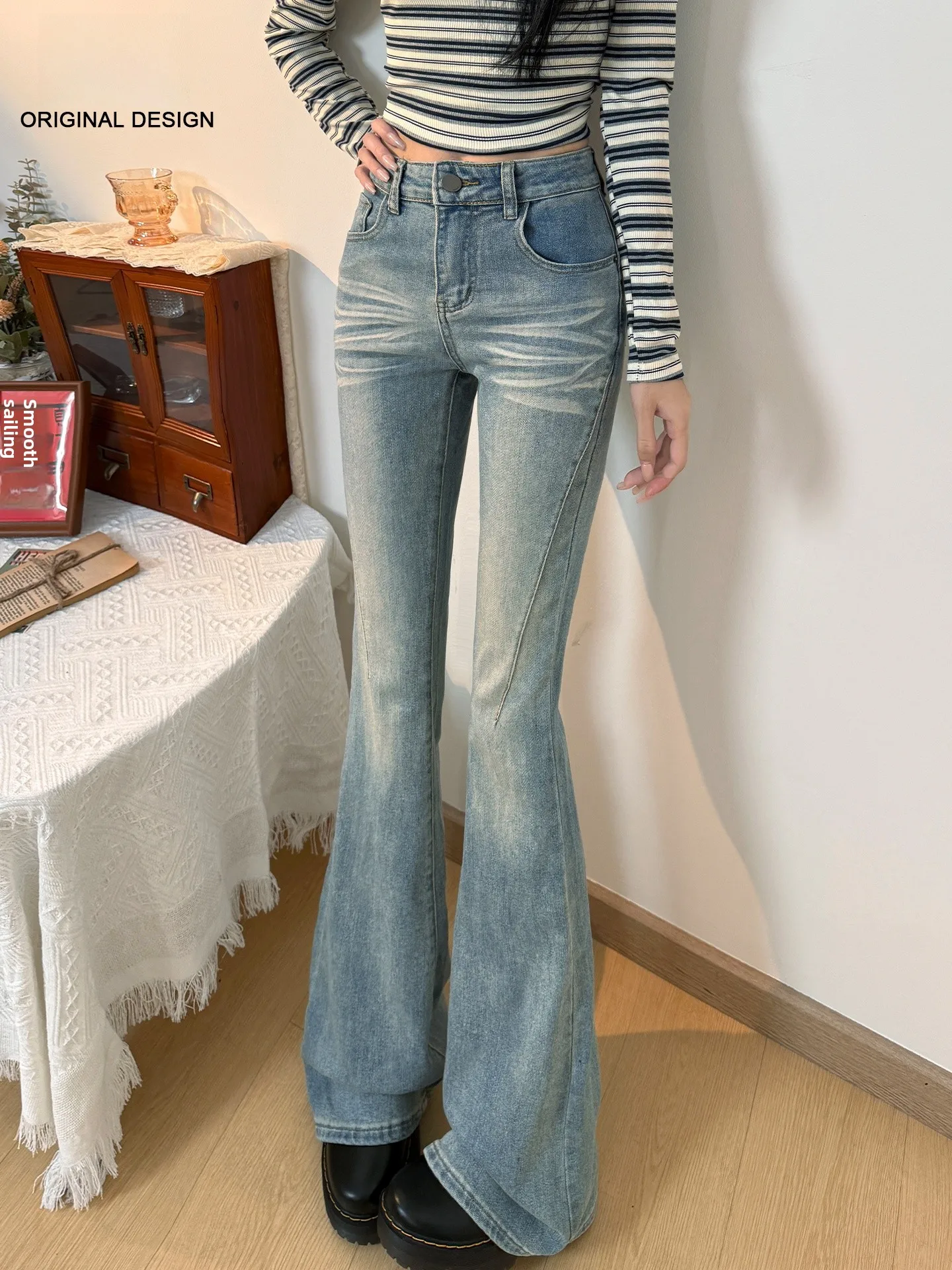 

Светло-голубые женские джинсы-клеш с высокой талией, облегающий крой, весна-лето, повседневные, из смесового хлопка, полиэстера и спандекса