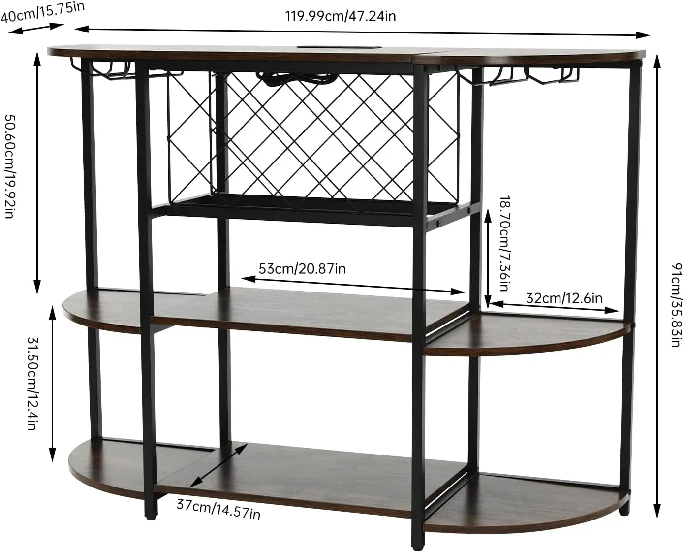 4-Tier Coffee Bar Cabinet with Outlet and LED Light, Freestanding Wine Rack Table with Glass Cup Holder and Wine Rack,for Kitche