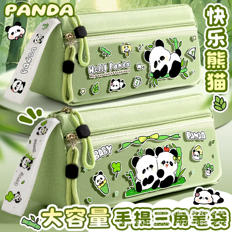 Triangular Case, Cartoon-Style Panda, Cute Stationery Bag, Large-Capacity Pencil Box For Primary And Secondary School Students