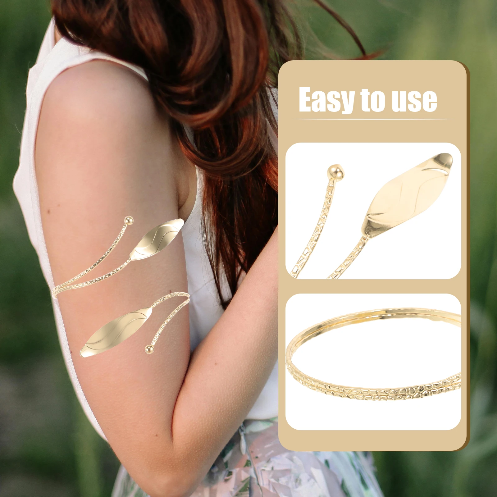 

Golden Metal Leaf Armlet For Women Durable Exquisite Punk Style Decorative Bracelet Long Lasting Non-Fading Stand Out Accessory