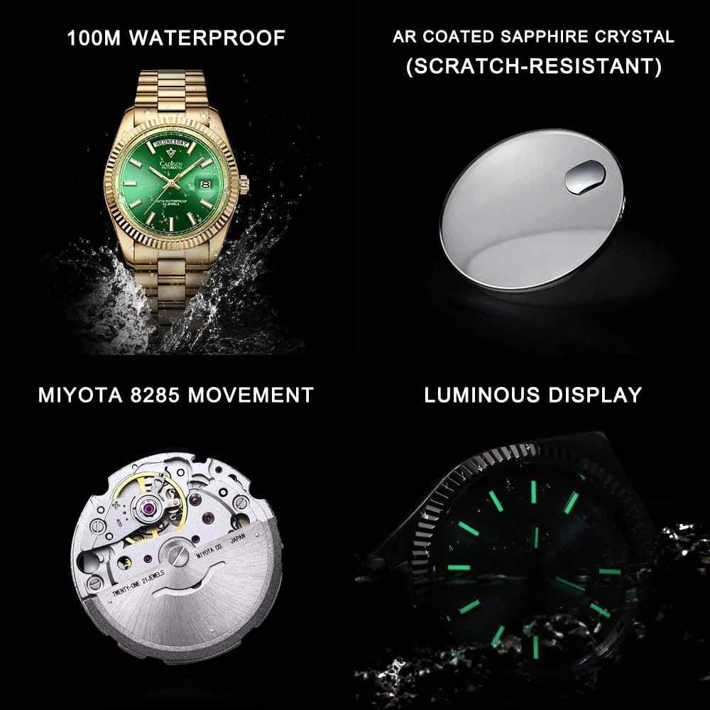 CADISEN 40mm Men Watches Luxury Automatic Watch Men Sapphire Glass Mechanical Wristwatch Men 10Bar MIYOTA 8285 Movt 2024 New