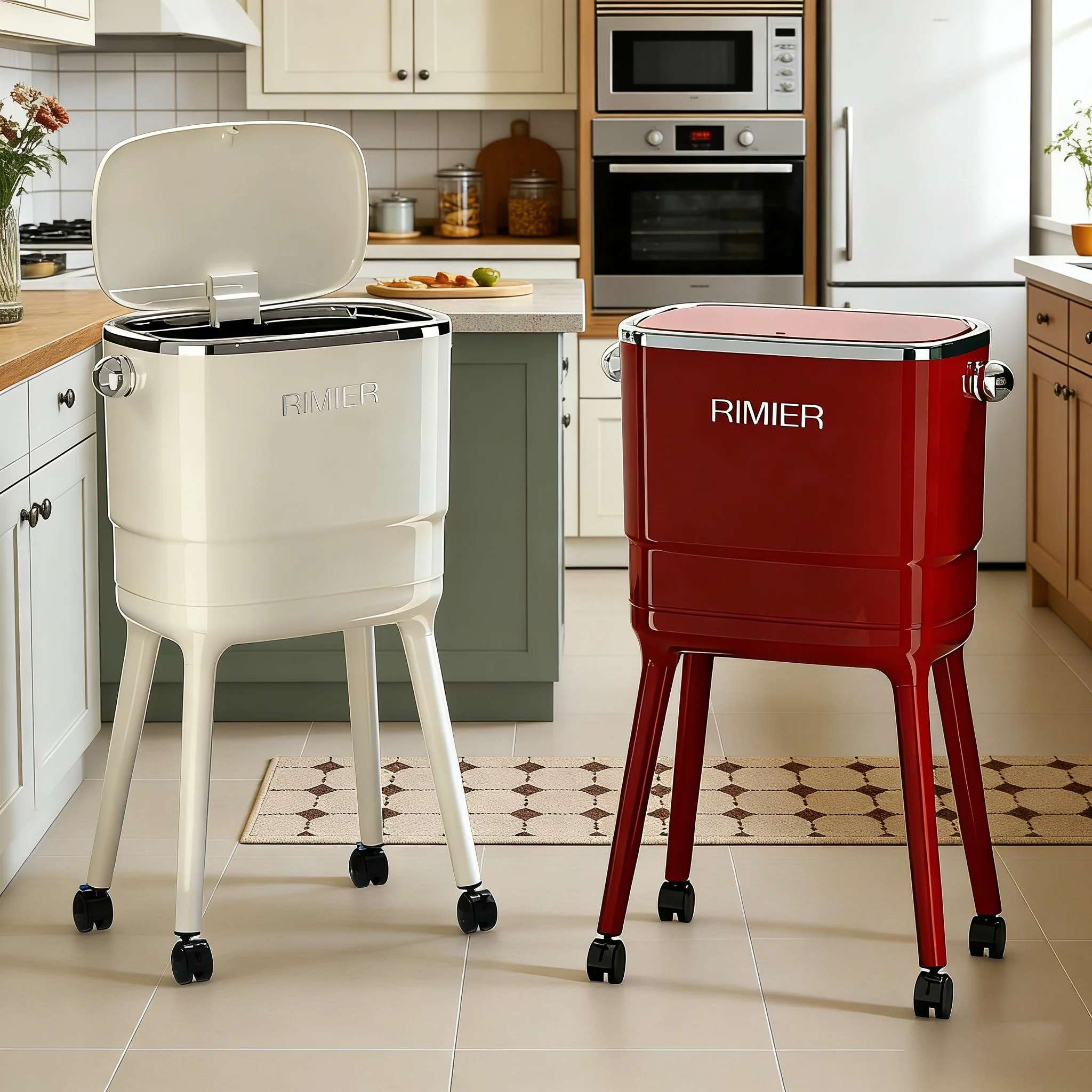 

Elegant Large Capacity Trash Can No Need to Bend down with Lid Mobile Kitchen Garbage Bucket Paper Basket Modern Home Use