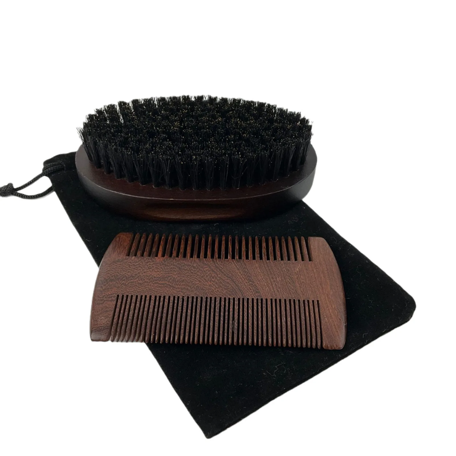 Wood Beard Brush and Comb Set for Men Gift Mustache Care Tool Natural Boar Bristle To Comb Beards