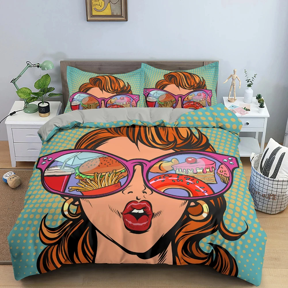 Cartoon Girly Watercolor Fashion Girl Modern Women Bedding Set Boys Girls Twin Queen Size Duvet Cover Pillowcase Bed Boys Adult