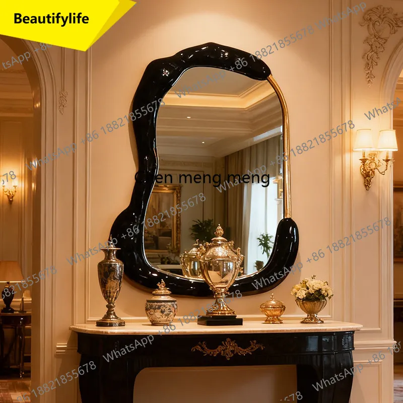 a17 French light luxury irregular bathroom mirror home living room wall designer dining side mirror