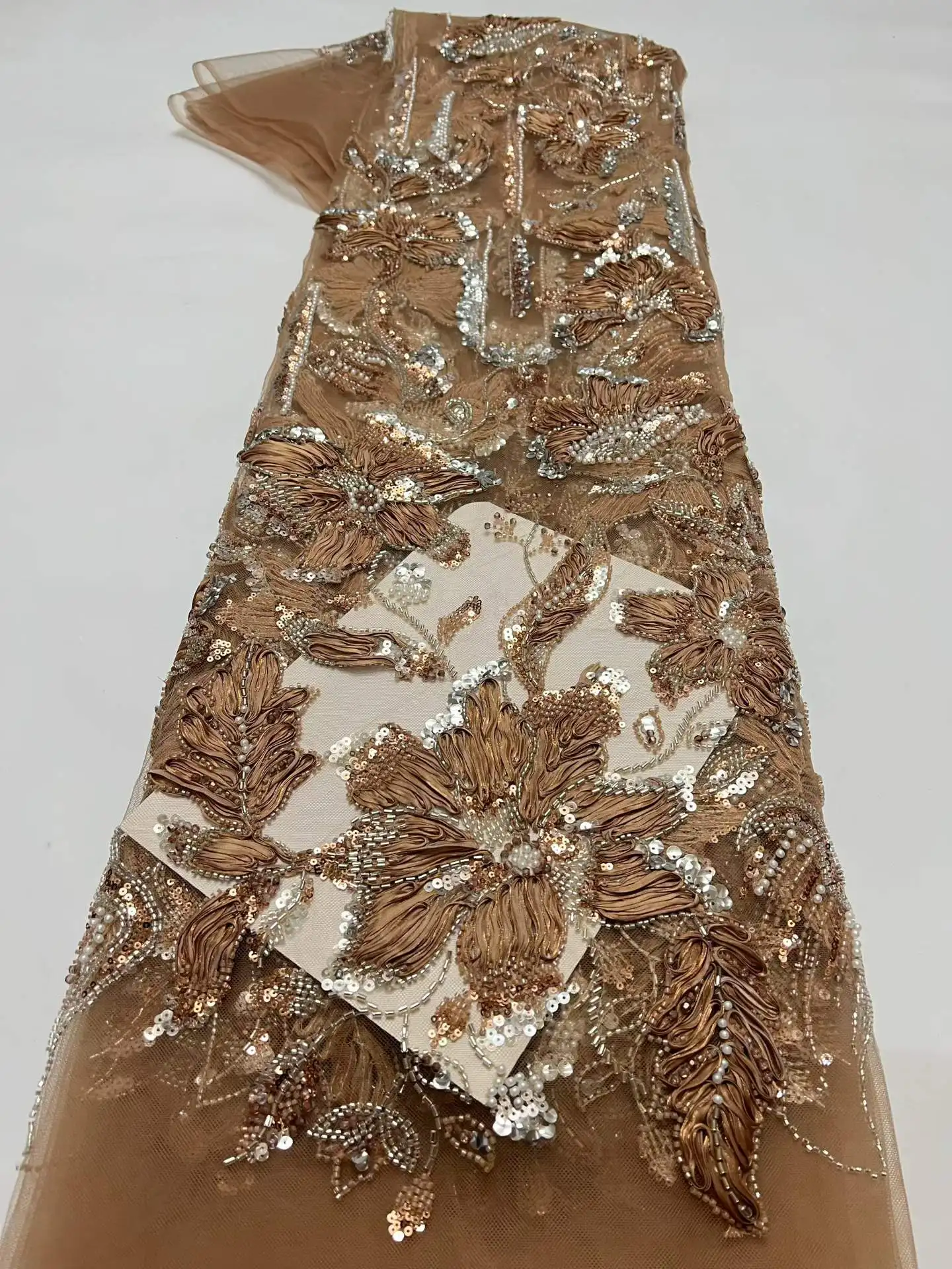 

2026 High Quality African 3D Applique Lace Fabrics With Beads Sequins For Evening Dresses Latest French Tulle Lace Fabric Dress