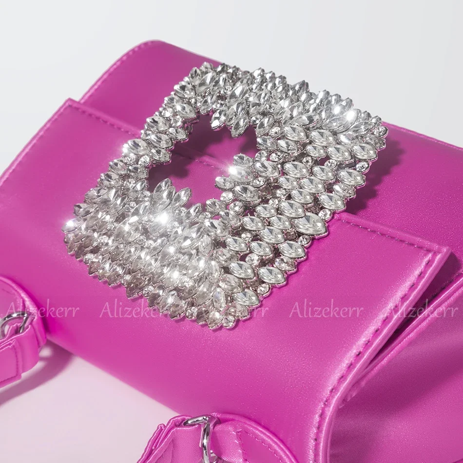 Borse da donna in raso con diamanti Nuova boutique di lusso Pochette da sera in cristallo Borse a tracolla con catena per festa di nozze Alta qualità