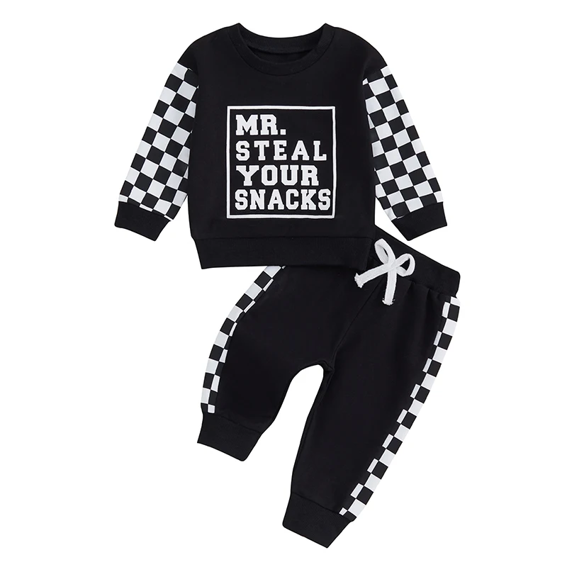 Baby fallen Outfits Schachbrett Langarm Brief Sweatshirt Hosen Set Kleinkind Kleidung