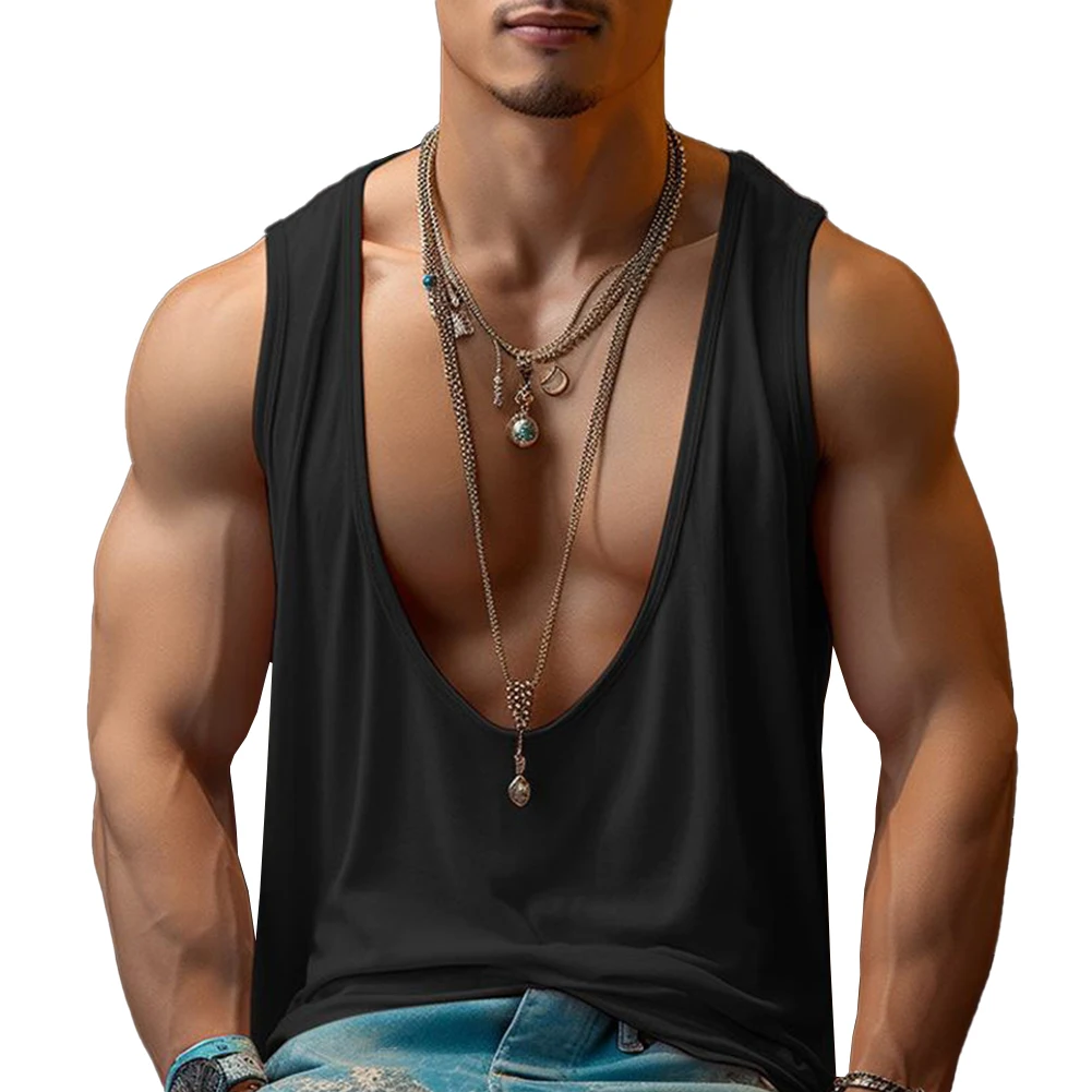 

Beach Trip Bodybuilding Vest Casual Sportswear Deep V-neck Bodybuilding Vest Casual Leisure Wear Regular Length Solid Pattern
