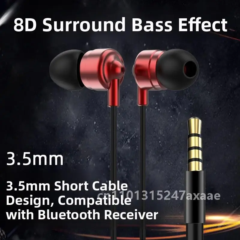 

60cm Wired Stereo Bass Headset Universal 3.5mm Bluetooth Receiver In-Ear Style Audio with AUX Support No Mark Short Line