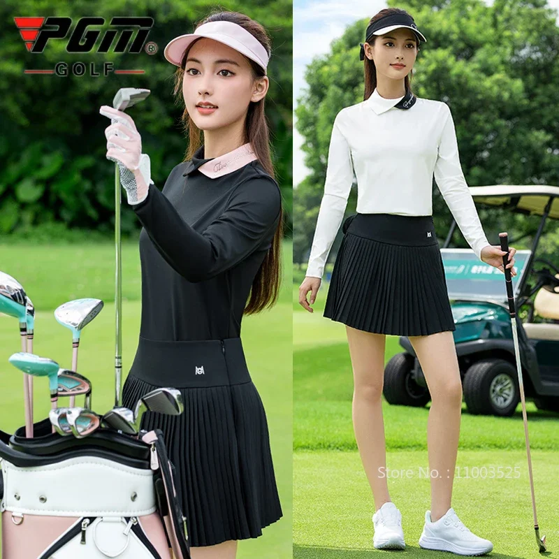 

PGM New Golf Wear for Women Laepl Long-sleeve Top Autumn Quick-dry Golf Polo Shirt Lady Breathable Sports Blouse Contrast Color