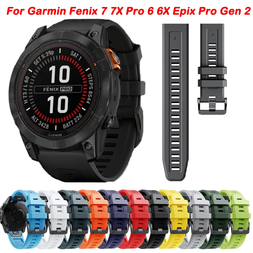 QuickFit 22 26mm Smart Watch Band For Garmin Fenix 7 7X Pro 6X 6 5 5X Epix Pro Gen 2 47mm 51mm Solar Strap Silicone Bracelet