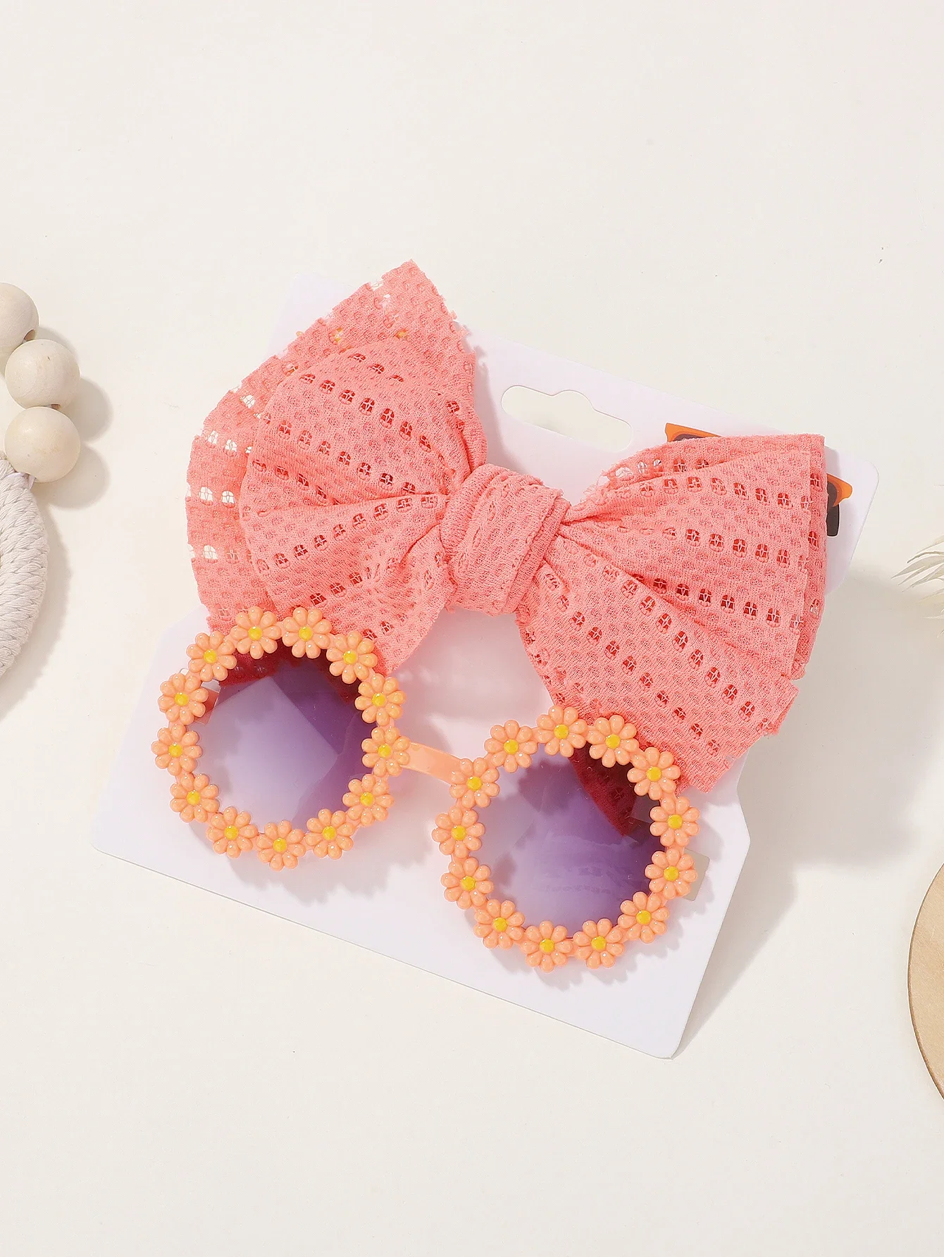 2Pcs/Set Cute Flower Sunglasses with Elastic Nylon Baby Girls Headband Bohemia Beach Seaside Sun Glasses Kids Puff Bow Headwear