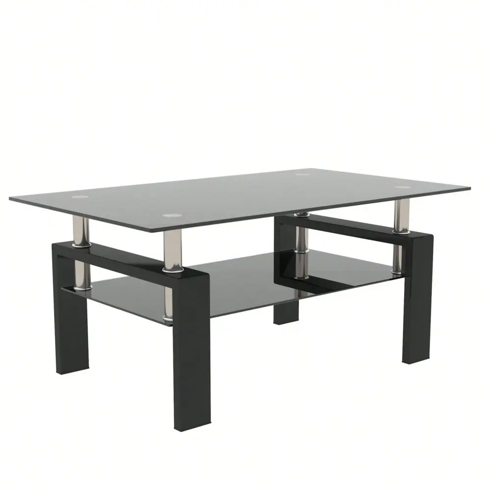 Black Glass Coffee Table, Black Legs Modern Home Furniture Side Center Tables For Living Room