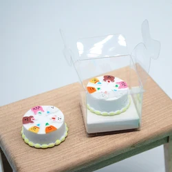 1 Set 1/12 Dollhouse Cartoon Cake With Clear Box Model Dolls House Mini Simulation Dessert Food Decoration Accessories