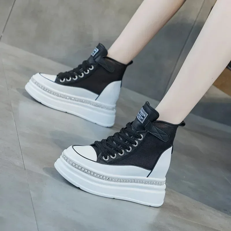 8cm Air Mesh Summer Breathable Motorcycle Ankle Boots Spring Genuine Leather Shoes Ladies Hollow Boots Woman Fashion Sandals image 3