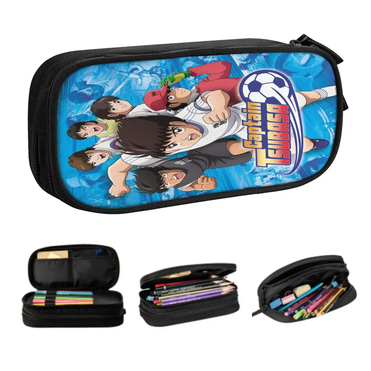 Customized Japan Football Manga Captain Tsubasa Kawaii Pencil Cases Boys Gilrs Large Capacity Pencil Pouch Students Stationery