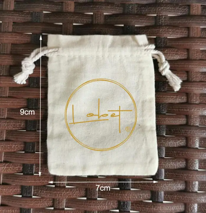 200 Pieces Natural Cotton Bags 7*9cm Drawstring Gift Pouches Screen Printed Black Logo Customizable for Events & Merchandise