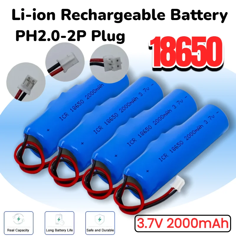 

3.7V 18650 4000mAh Rechargeable Li-ion Battery with PH2.0 Plug for LED Light, Bluetooth Speaker, Shavers, Hair Clippers