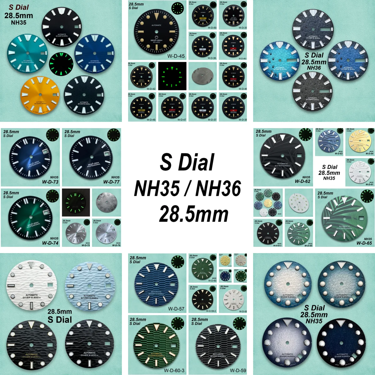 

28.5mm Wave/Retro S Logo Dial Fit NH35/NH36/4R36 Movement Green Luminous Dual Calendar High Quality Modification Accessories