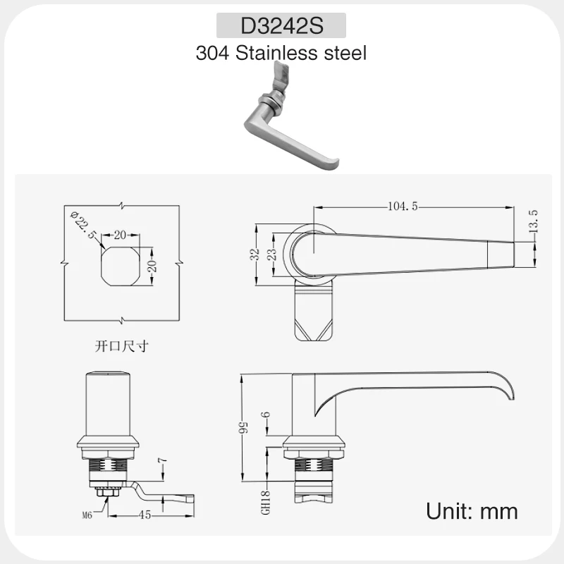 Interruptor de MS324-2L de acero inoxidable 304, cerrojo de manija de puerta de armario, pasador de fábrica