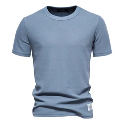 AIOPESON Solid Color Waffle T-shirts for Men Casual Brand Quality Short-sleeved Men's Tees New Summer Fashion Designer Tops Male