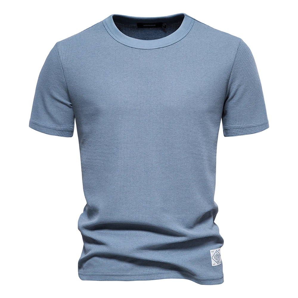 AIOPESON jednokolorowe waflowe t-shirty dla mężczyzn Casual jakość marki męskie koszulki z krótkim rękawem nowe letnie markowe topy męskie