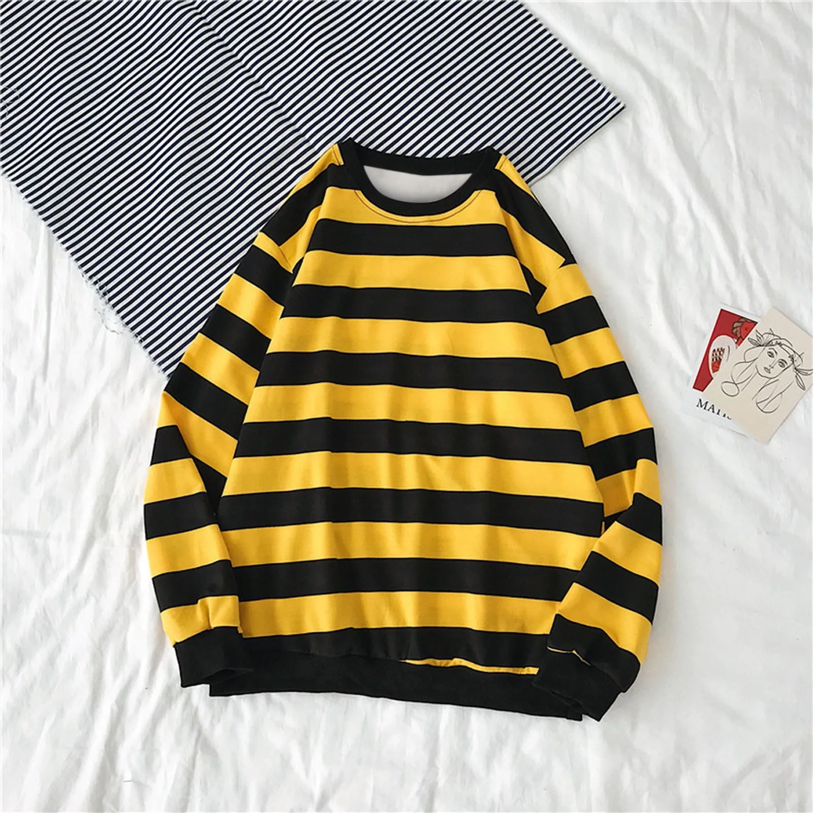 Stripe Sweatshirt Autumn Winter Womens Korean Pullover Long Sleeve Hoodies Kawaii Harajuku Outerwear All Math Undershirts Sudade