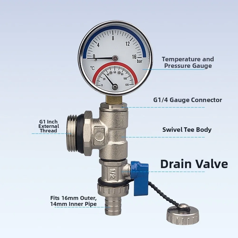for G1 Underfloor Heating Manifold Drain Valve High Flow Copper Design with for temp Pressure Monitoring 1 inch 1.2 inch