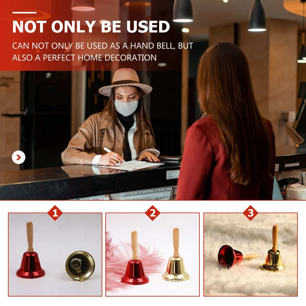 

2Pcs Wooden Handle Hand Bells Multipurpose Call Bells Loud Ringing for Party Restaurant Decor Hand Bell Pass-Through Bell