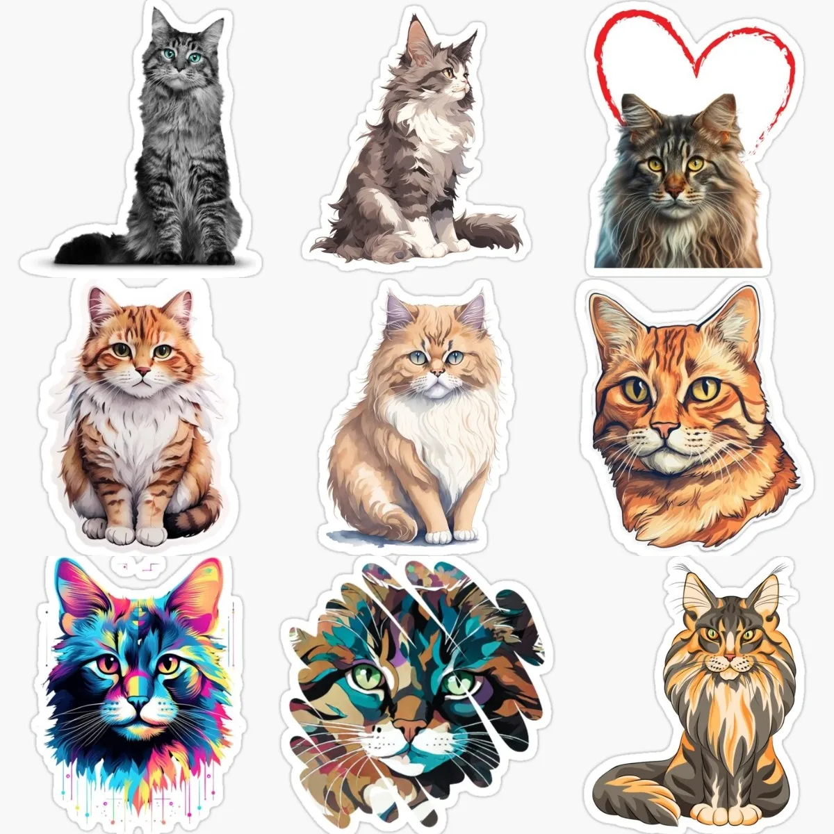 Maine Coon Cat Cute Pets Personalized PVC Stickers for Decorate Car Van Truck Fridge Window Wall Bicycle Decal Accessories