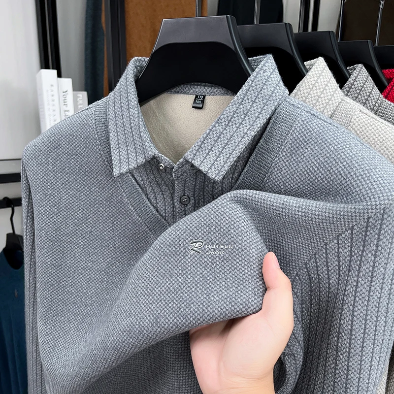 

Original Brand Men's Lapel Long-Sleeve Fake Two-Piece Knitwear Autumn Winter New Arrival Thicken Embroid Warm Fashion Menswear