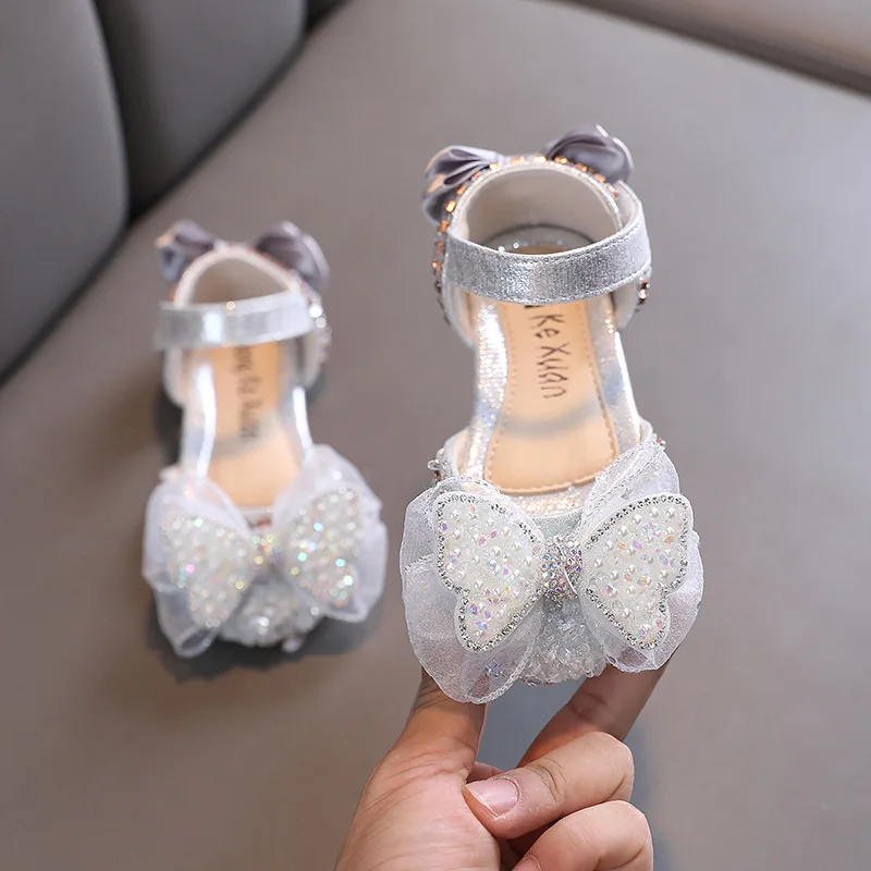 AINYFU sandal anak perempuan, sepatu dansa anak-anak, sandal pita Glitter bayi balita, sepatu flat lembut modis, sepatu musim panas untuk anak perempuan