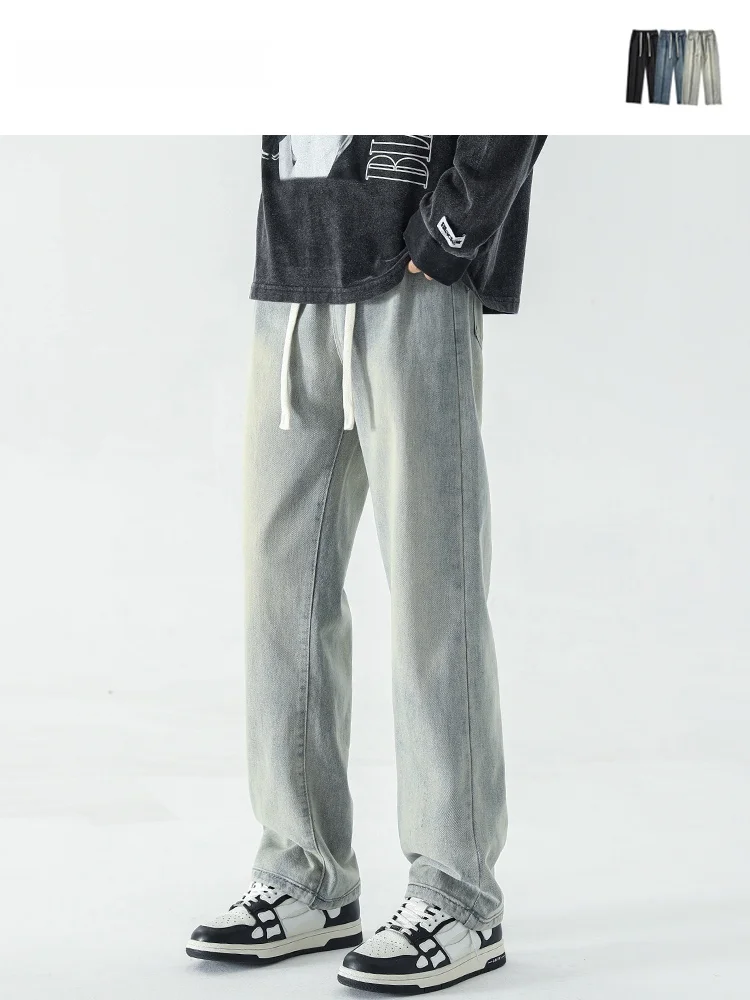 

Мужские джинсы свободного кроя в стиле ретро, винтажные, с эффектом грязной окраски, в американском стиле, прямые, повседневные, для подростков