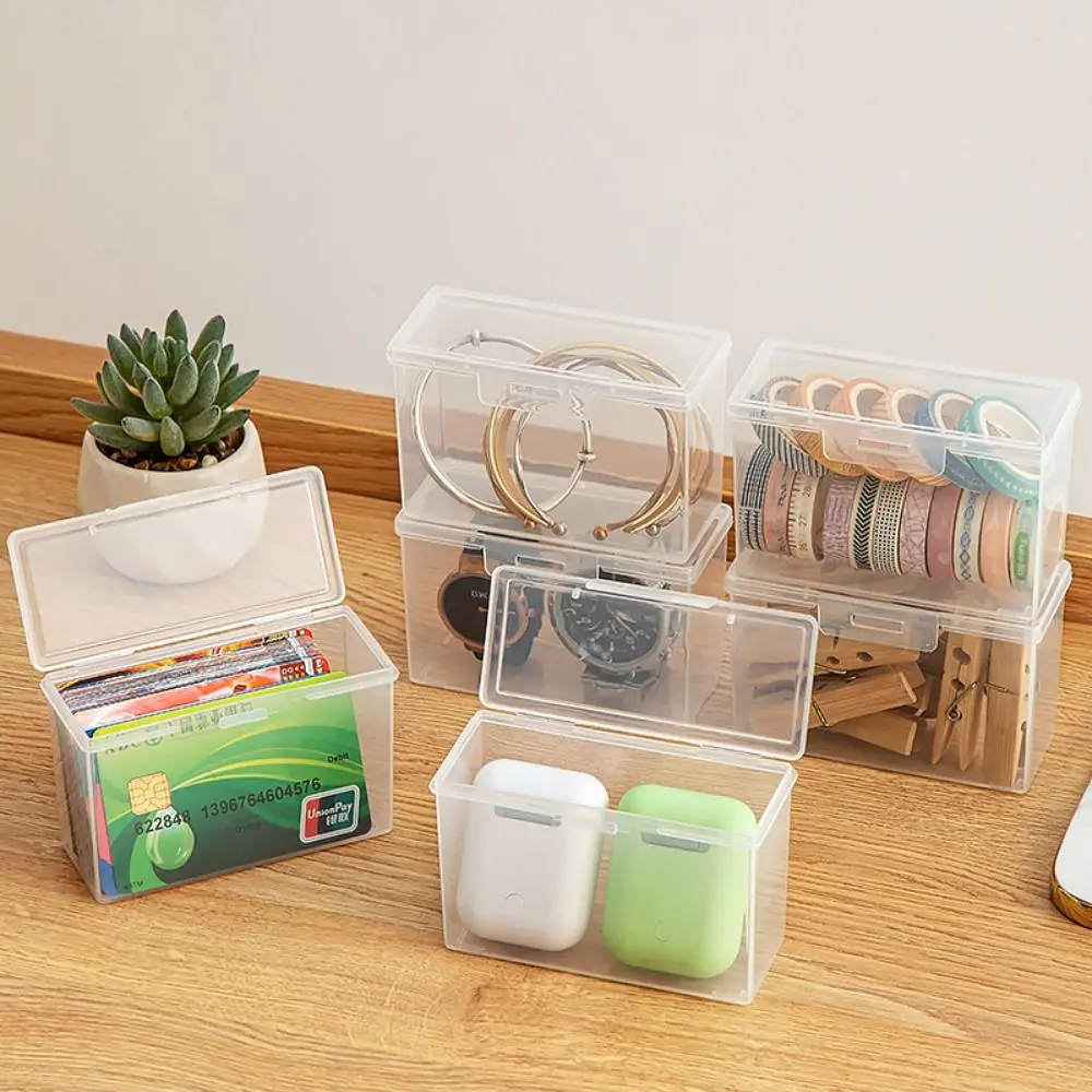 with Lid Transparent Storage Box Plastic ID Card Organizer Storage Case Multi-purpose Photocard Small Thing Container