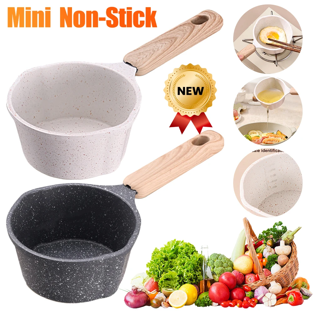 

Mini Sauce Pan with Wooden Handle Non-stick Frying Pan Butter Melting Boiling Pot Portable Multi-function Induction Cooking Pots
