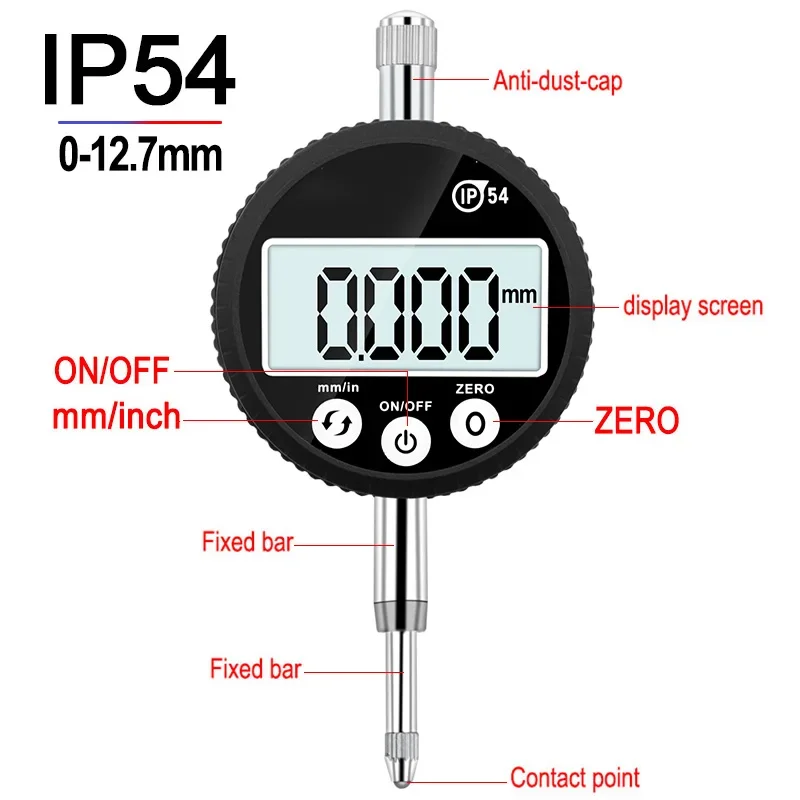 

Digital Dial Indicator 0-12.7mm IP54 Touch Display Depth Gauge Dial Depth Gage Base Accessory