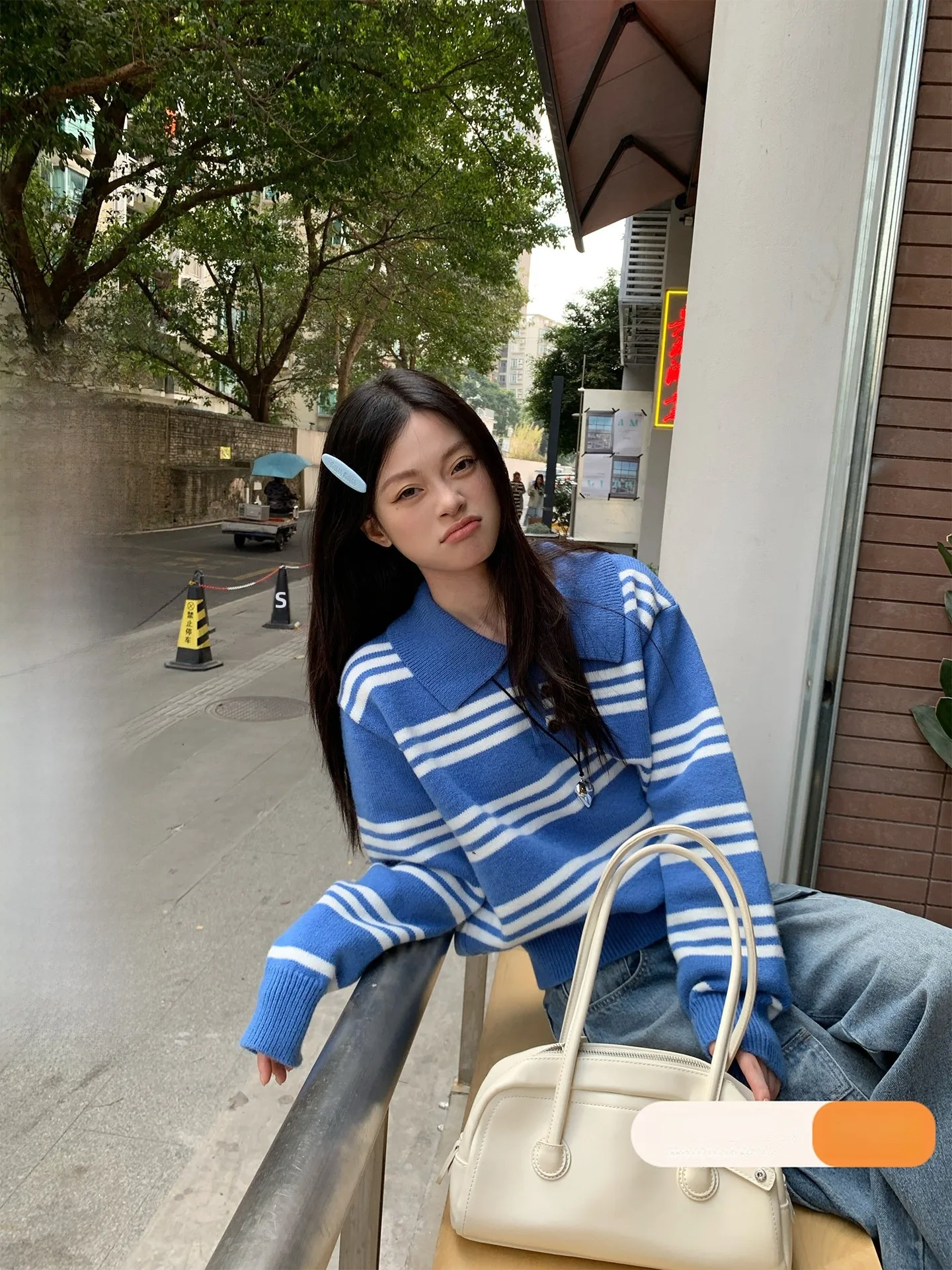 

Loose Fit Women's Knitted Sweater Crew Neck Stripe Pattern Soft Cozy Winter Top Trendy Commute Style Long Sleeve Korean Version